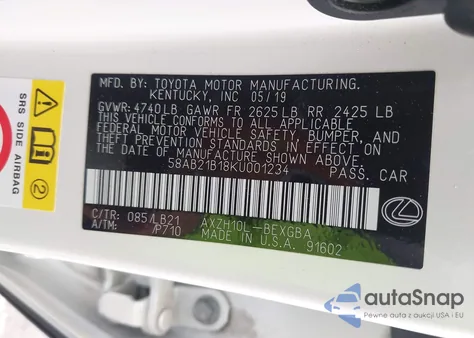 2019 Lexus Es 300H Luxury из США, поврежденный, VIN 58AB21B18KU001234